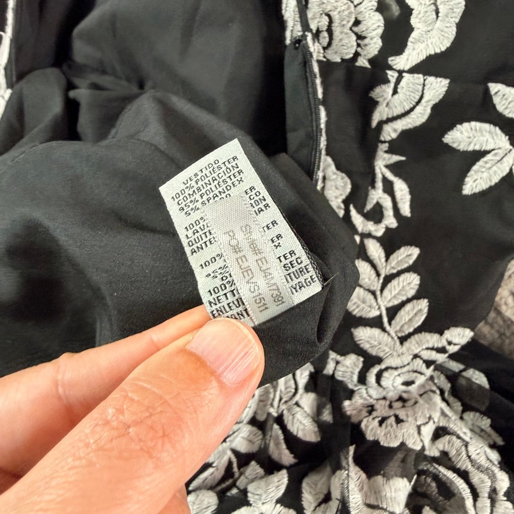 Eliza J Black White Floral Embroidered Mesh Fit Flare Dress Coquette Evening 10 - Picture 3 of 14